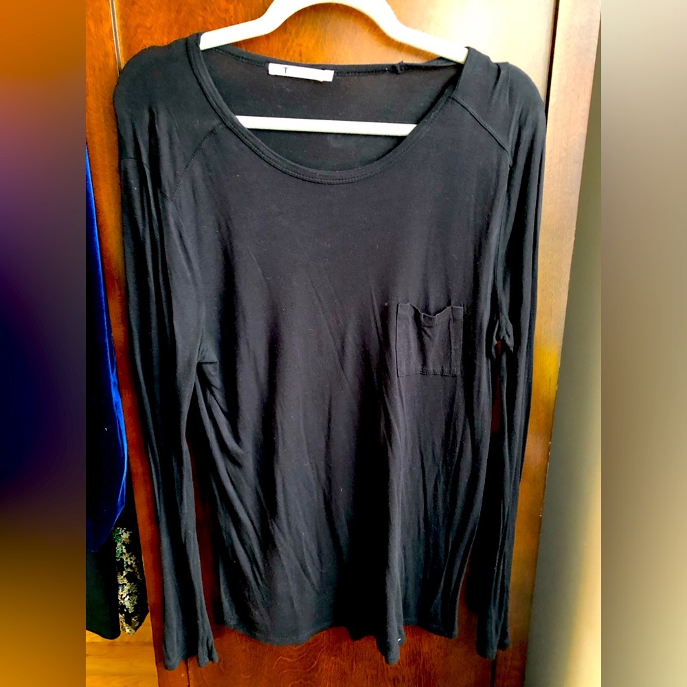 ALEXANDER WANG - Long Sleeved Rayon Pocket Tee - BLACK - Large